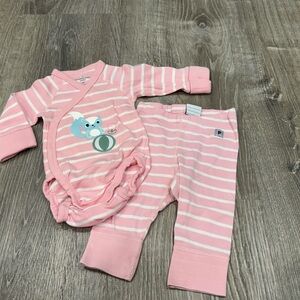 Polarn O Pyret Pink Striped Baby Outfit Girl Squirrel Newborn B51